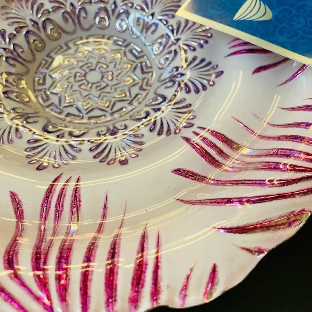 Turkish Handmade Pink Wavy Glass Decor Bowl